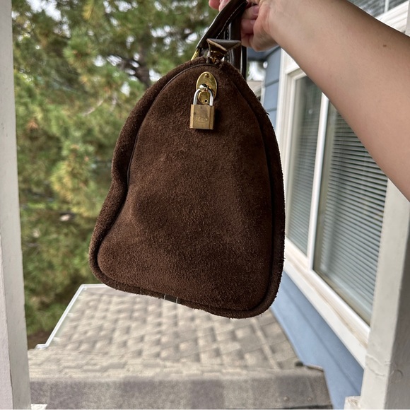 Vintage 70s Brown Suede Leather Doctor Bag Handbag Purse Chocolate Brown VTG - Picture 5 of 10